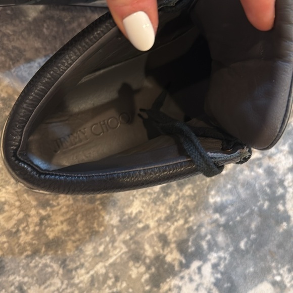 Jimmy Choo Belgravia Black Croc Embossed Leather High Top Sneakers Size EU 48 - Picture 10 of 11